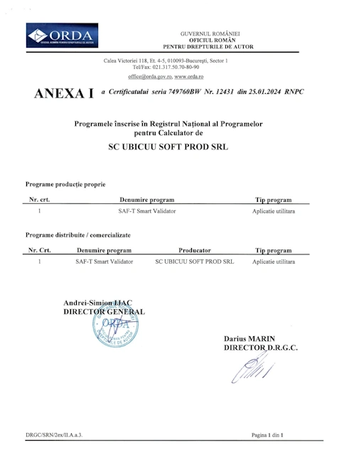 Anexa 1 certificat ORDA pentru UBICUU SOFT PROD SRL Anexa 1 certificat ORDA pentru UBICUU SOFT PROD SRL